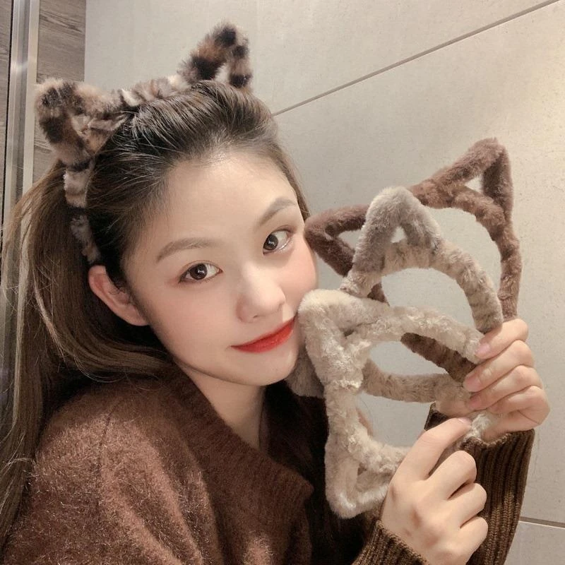 韩国可爱猫耳朵发箍女洗脸毛绒绒发卡简约超萌少女心发饰发带头箍