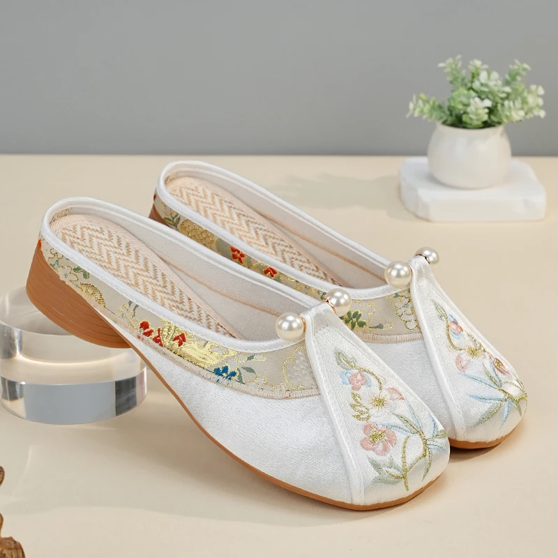 玉锦拖夏季低跟透气复古国风包头拖鞋中式民族风手工鞋3111-60