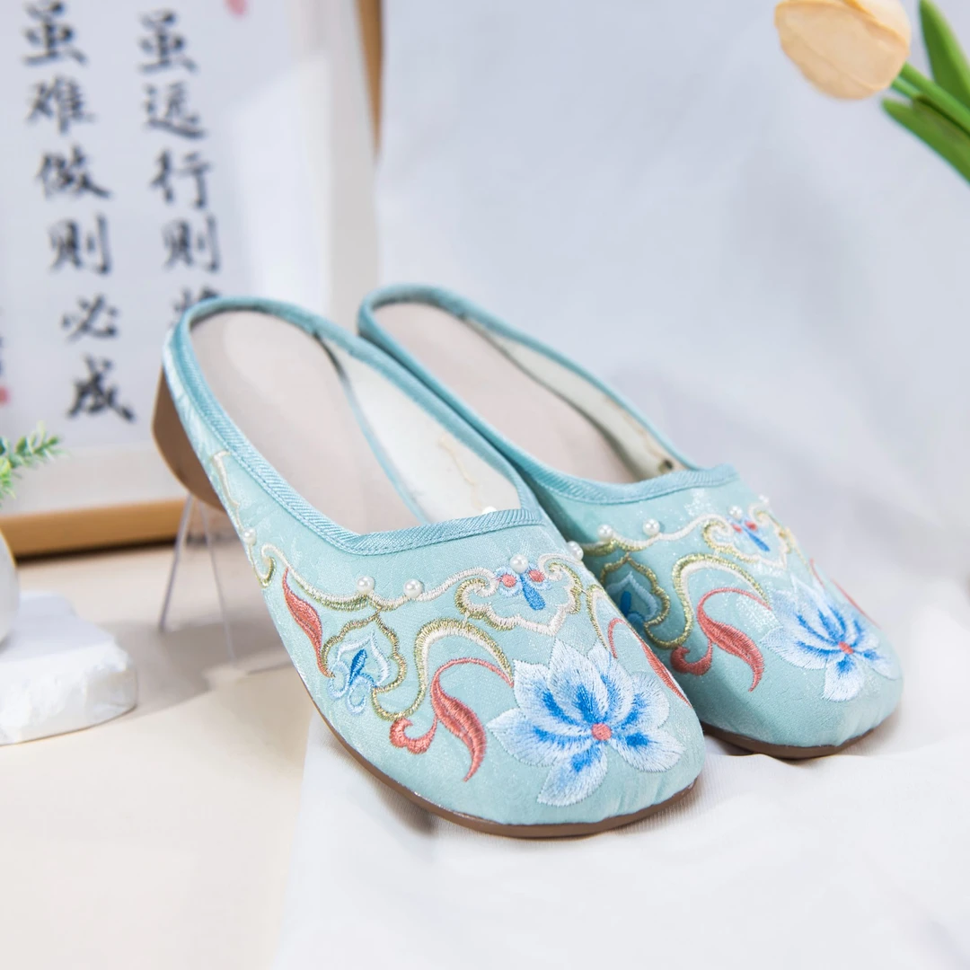 汉服鞋包头软底民族风绣花拖鞋布鞋女3111-15绣花鞋古风中国风