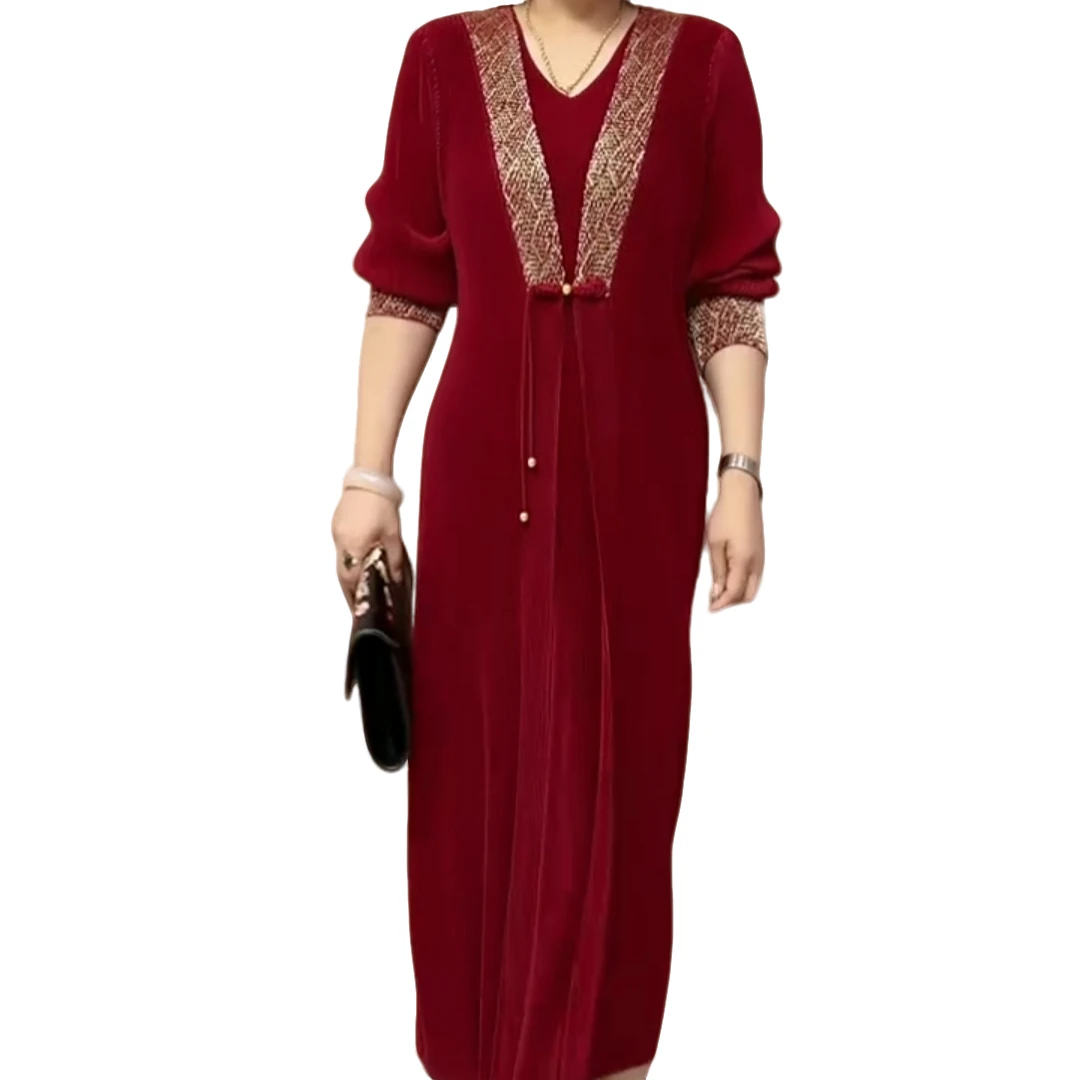 早秋新款褶皱连衣裙时尚妈妈装