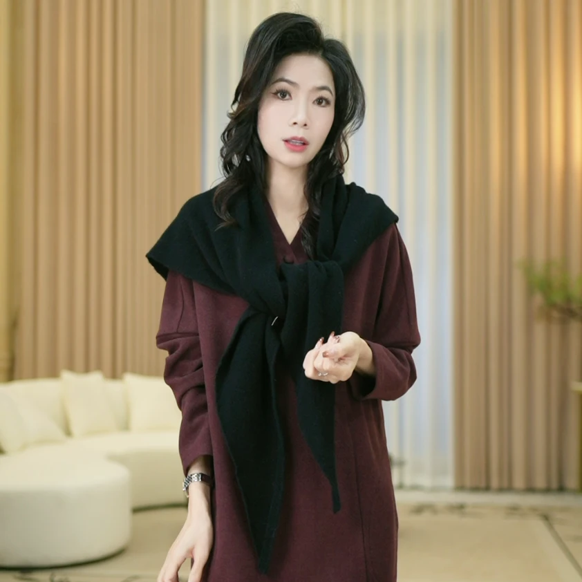 LEMONDISIN2024新款宽松时尚百搭秋冬款披肩搭配休闲气质针织披肩