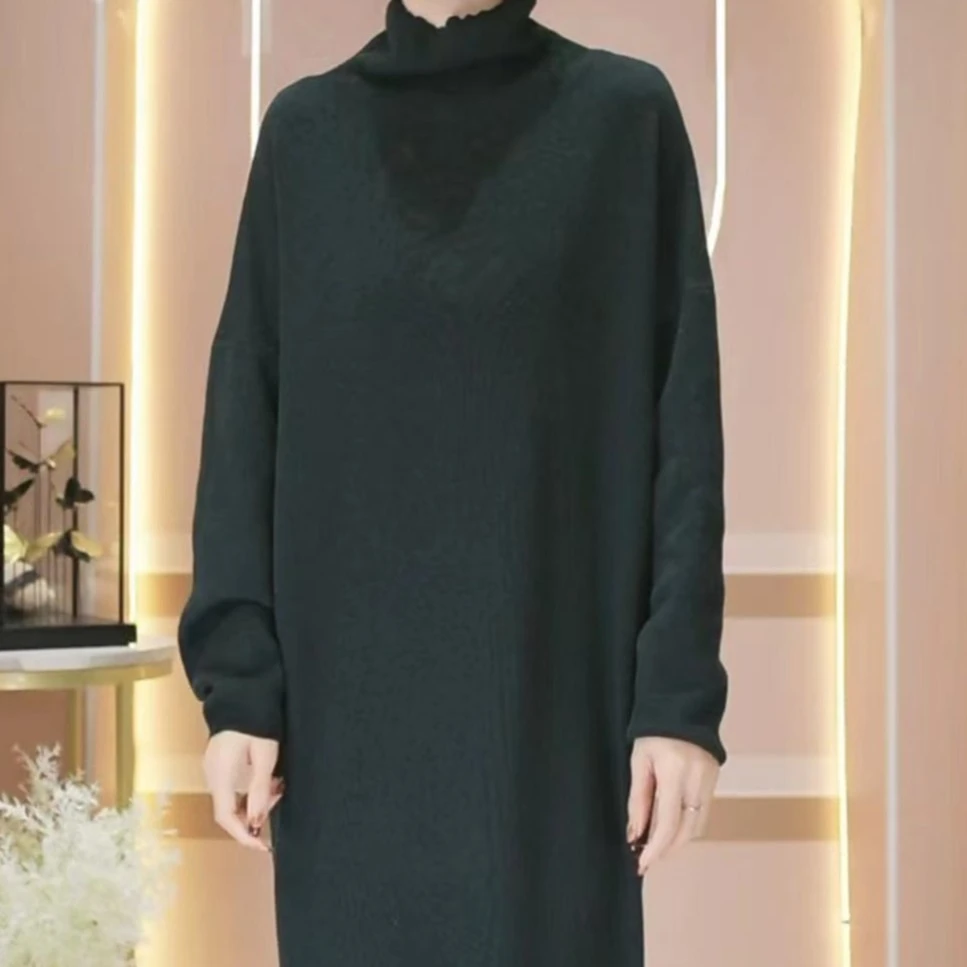 LEMONDISIN【博婵】2023年秋冬时尚慵懒随性女士高领气质连衣裙长袖