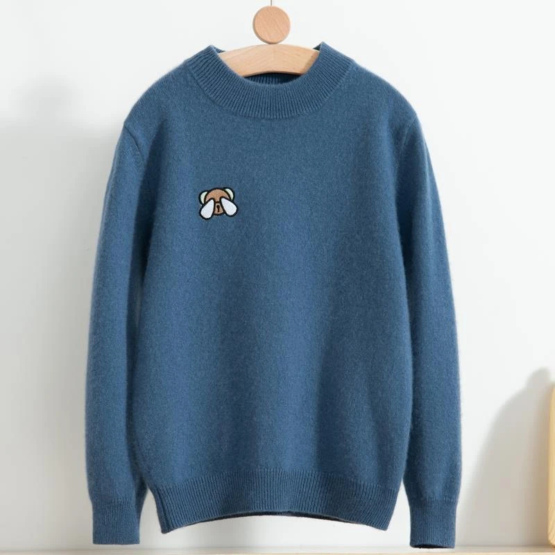 秋冬新款儿童山羊绒衫半高圆领男女童针织羊绒衫加厚小熊毛衣