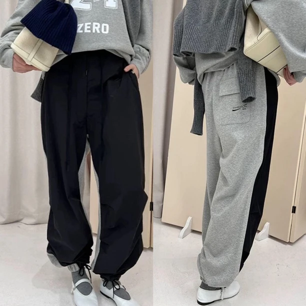 【特。现货】PB新品设计师品牌zero系列时尚黑拼灰抽绳长裤裤子