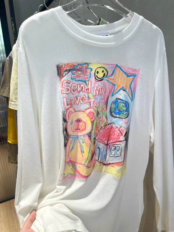 【现货】爆款 AUB 24早秋新款 涂鸦白色面膜长袖T恤