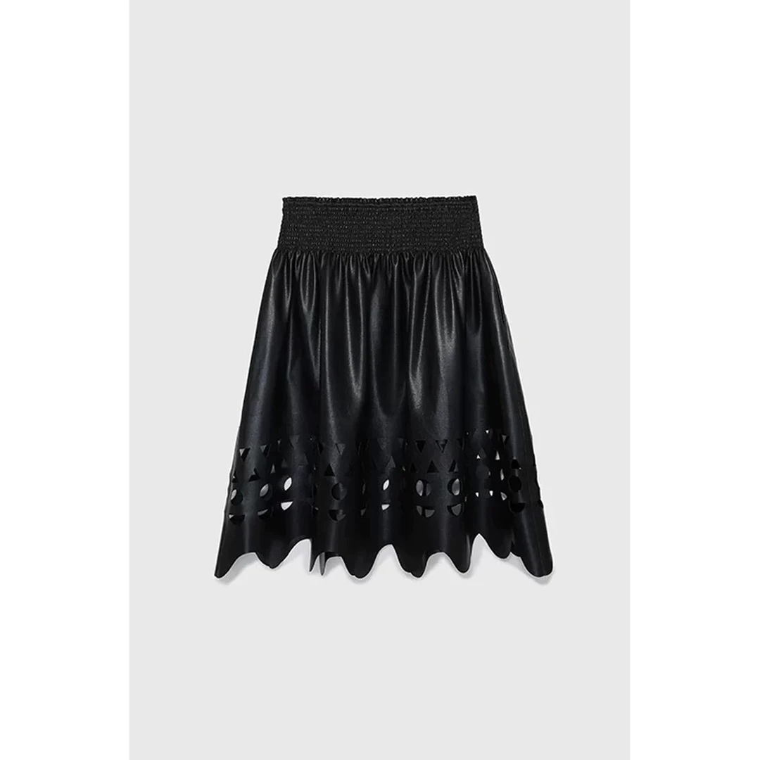 【现货】24秋季新品蛋白PU切割图案半身裙MWDFWWSK0537X