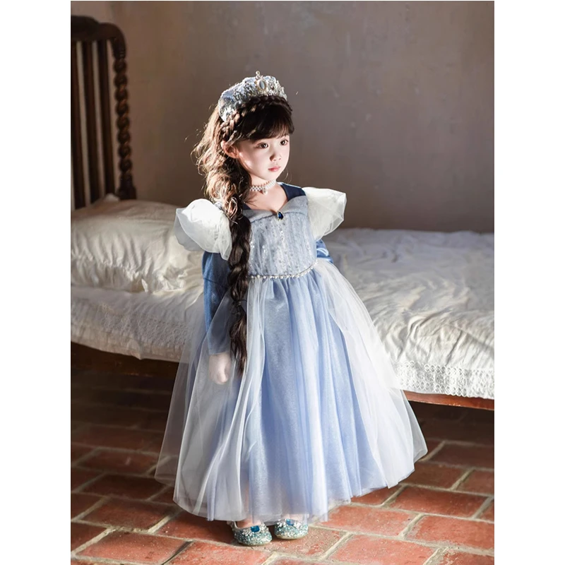 2024秋”爱莎公主"女童时尚洋气亮片网纱连衣裙FC2023