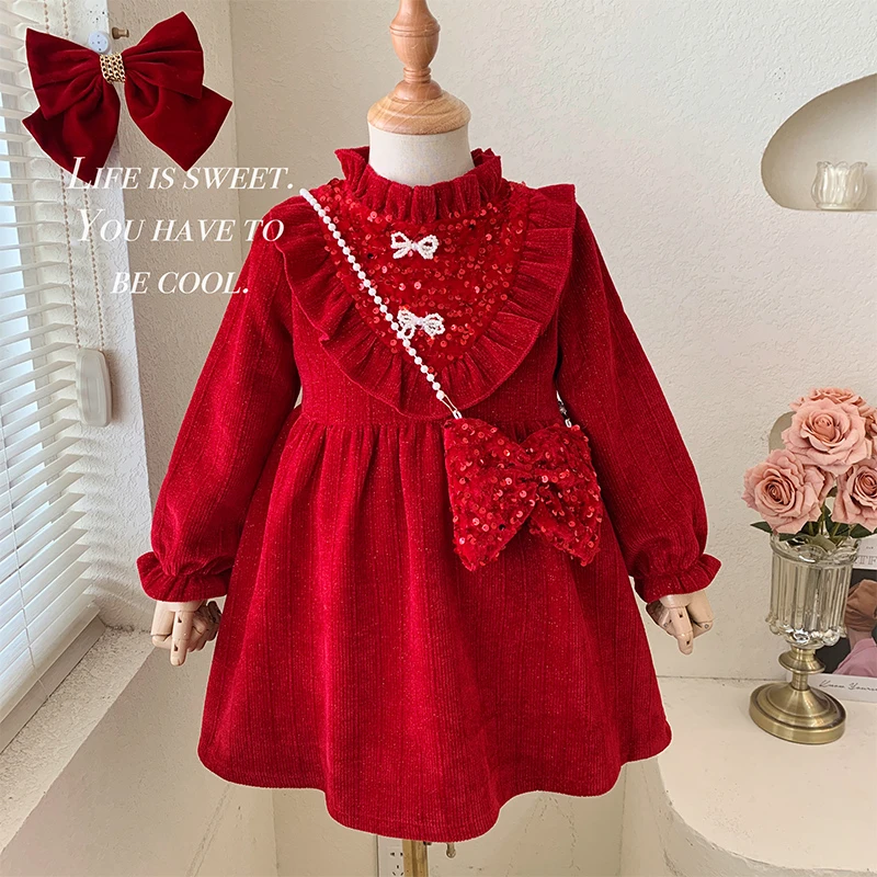 “十里红妆"洋气小香风红色加绒拜年服连衣裙 295 29‘9