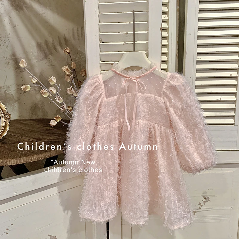 "一刻心动"韩版女童秋季气质粉色流苏公主裙ss051 19‘9’