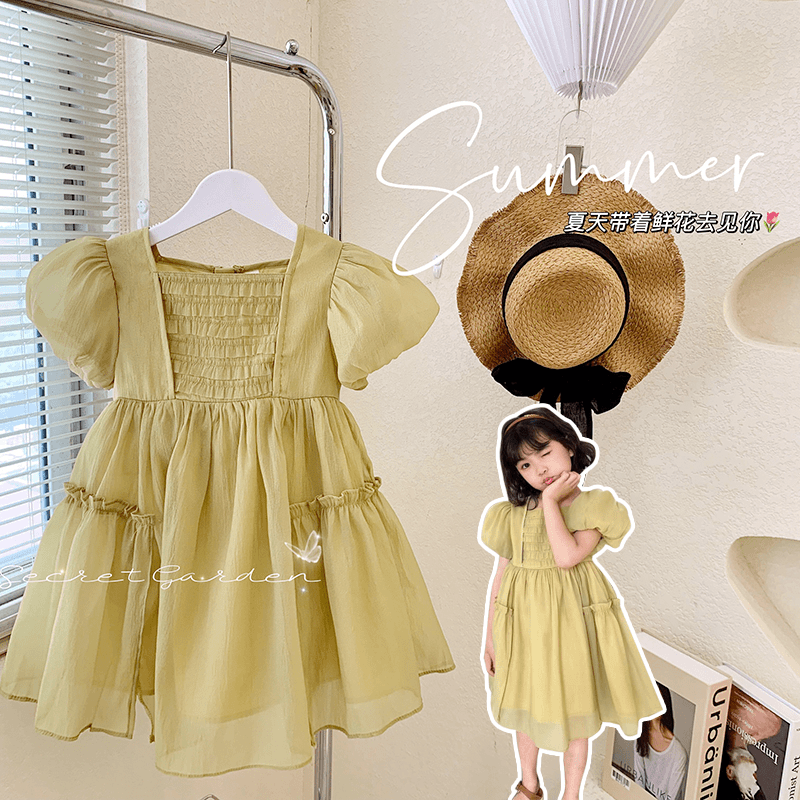 2024S“青柠礼赞”清新时尚泡泡袖褶皱公主裙 22789 39’9