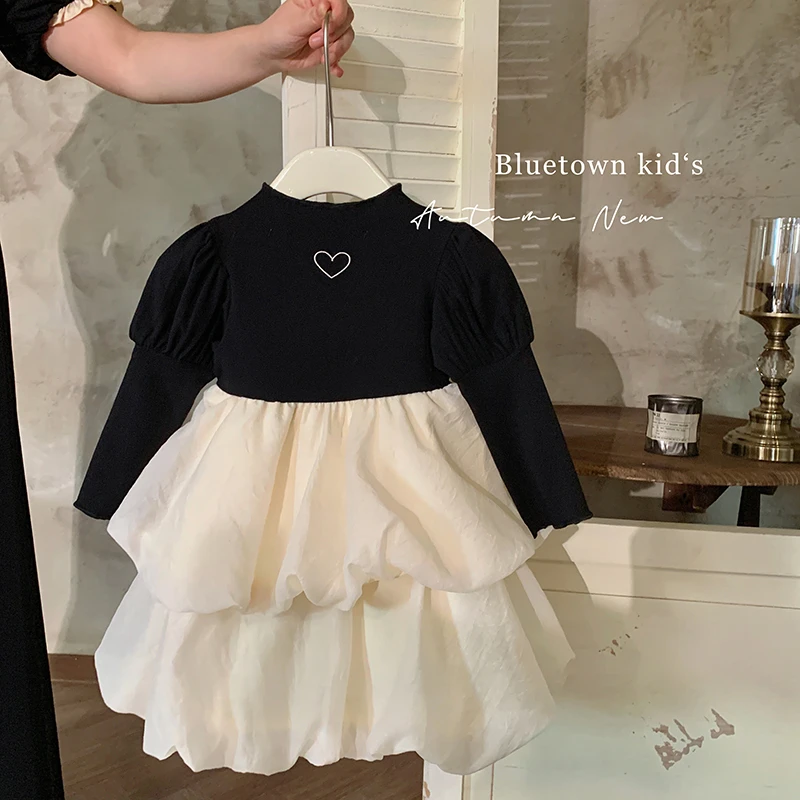 秋 "傍晚时光"女童洋气拼接公主花苞连衣裙C01878 29'9