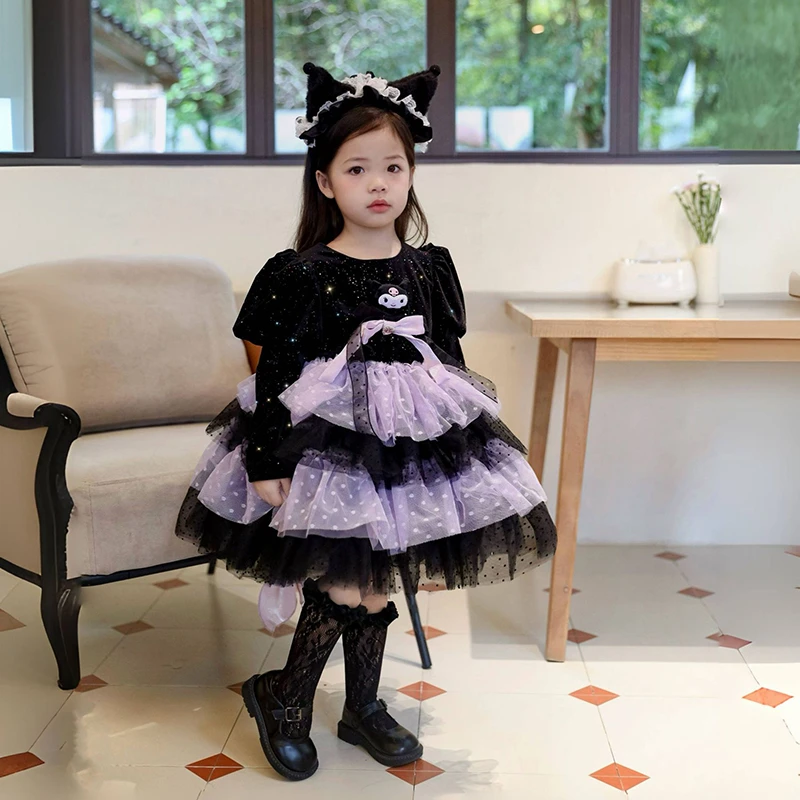 2024冬”库洛米"女童泡泡袖丝绒洛丽塔网纱连衣裙dy562