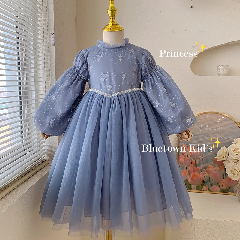 春“爱莎公主”女童宫廷风泡泡袖印花后背披肩公主裙2023008 39'9