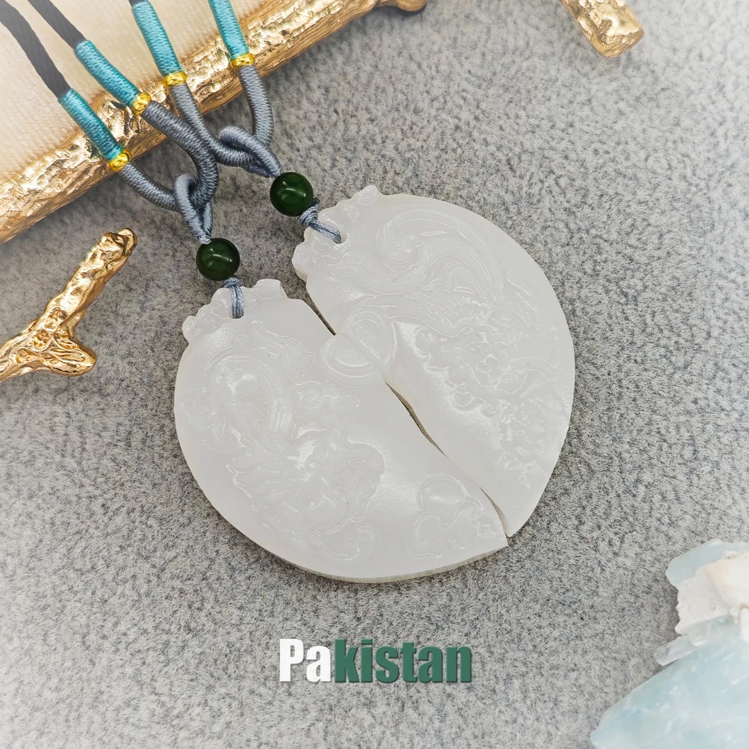 高白复古经典巴玉龙凤纹玉珏套装/NYXF-BYLFJ-13