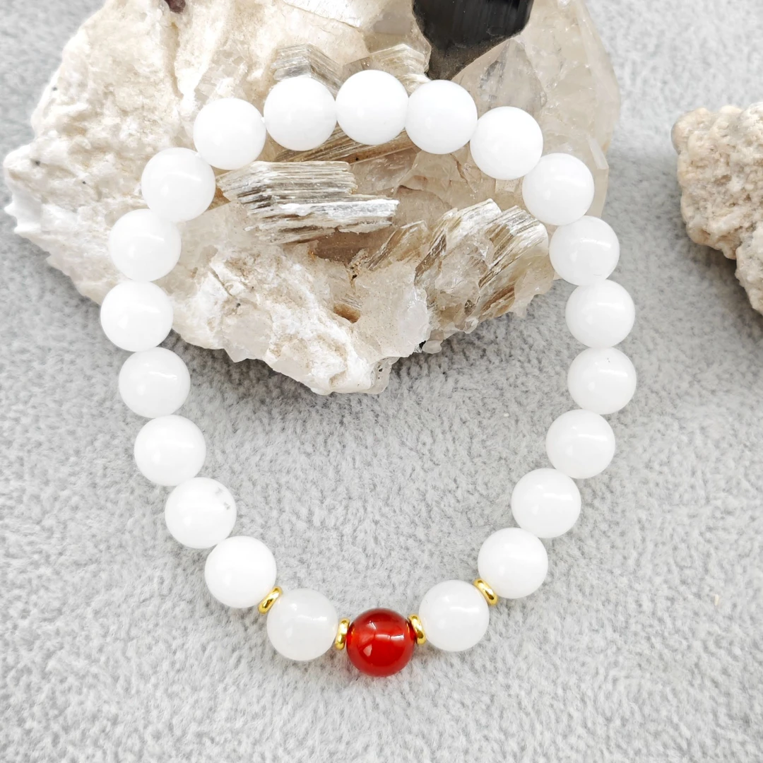 红玛瑙顶珠配巴玉手串8mm/NYXF-BYMNSC-2