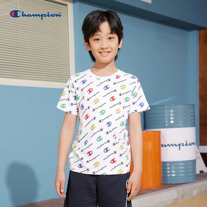 【儿童节礼物】Champion男女童短袖T恤运动T恤满印短袖T恤GB-XSS09