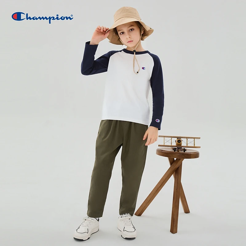 Champion冠军男女童秋装亲子薄款打底圆领套头插肩长袖T恤CK-Y403