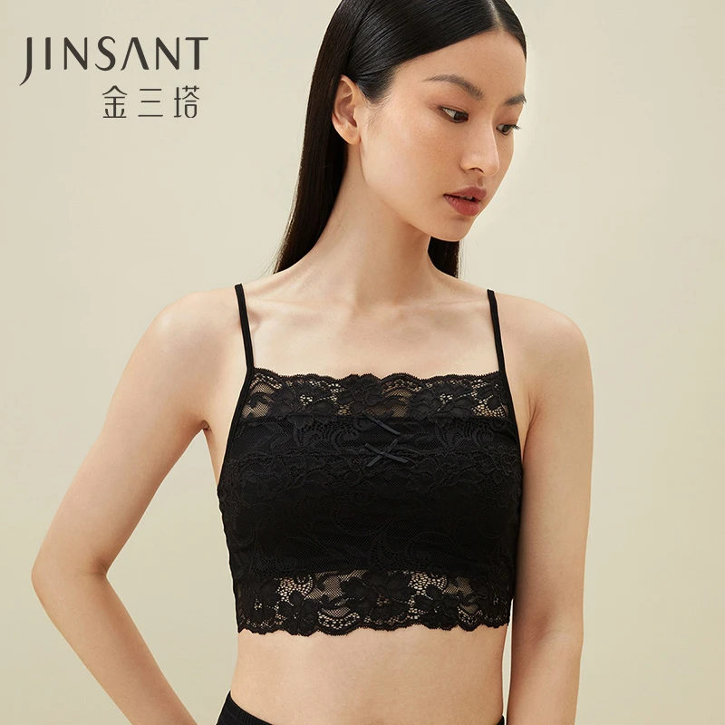 金三塔100%桑蚕丝女蕾丝短款吊带防走光裹胸打底丝滑透气内搭