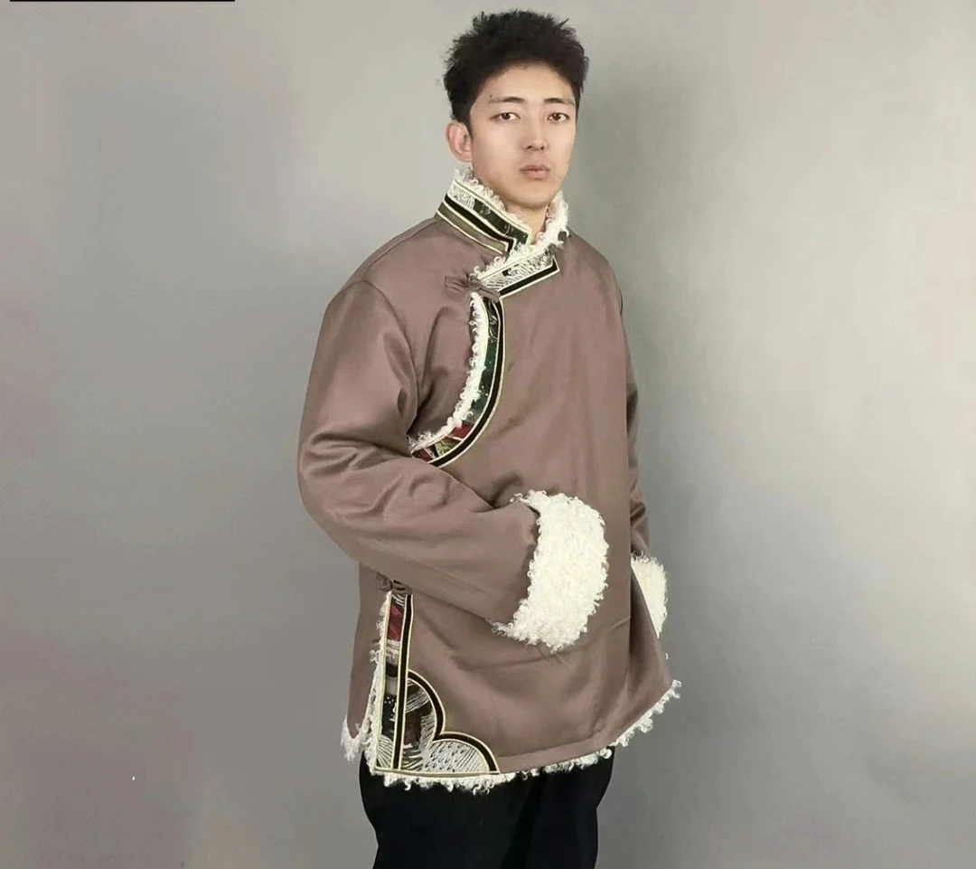 藏族服装加厚冬季立领新款加厚外套男士男装复古男款网红传统中式
