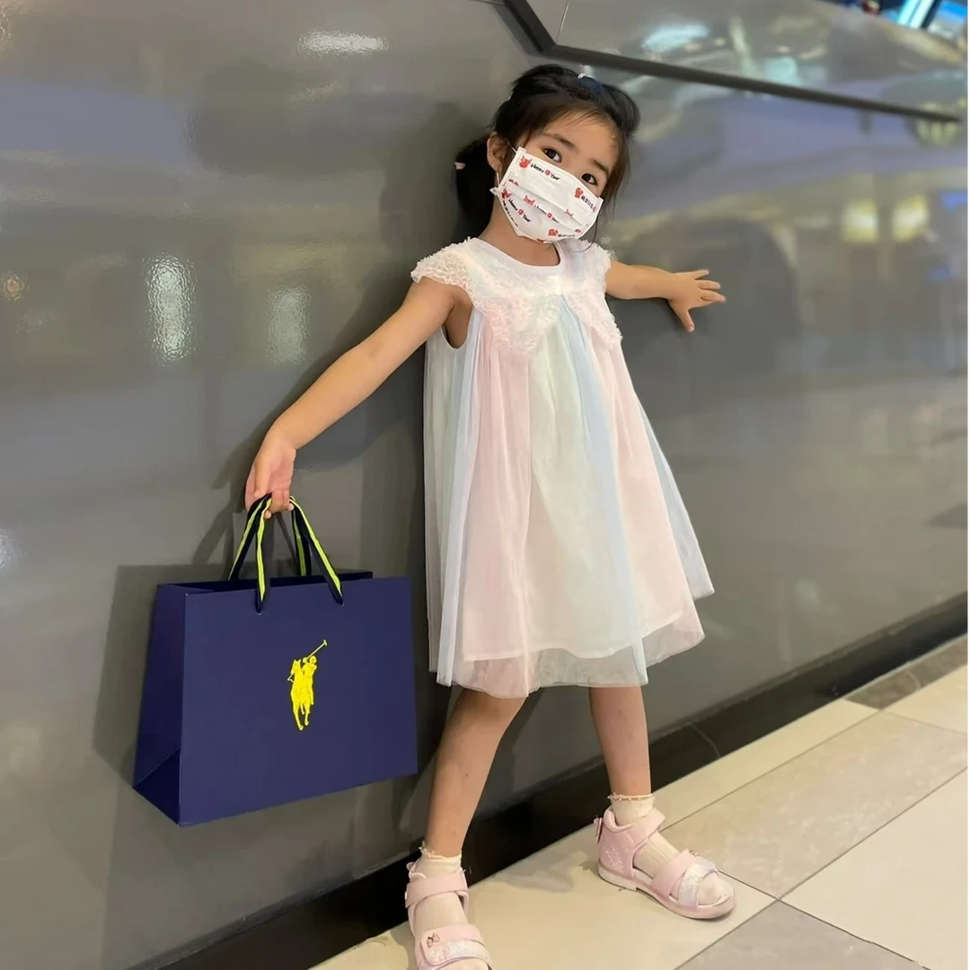 巴撤柜女童时尚仙女连衣裙夏款小童渐变蝴蝶公主裙纱裙1029