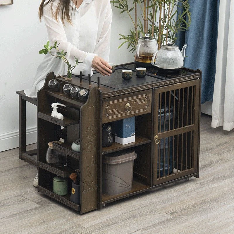 移动茶台茶车家用茶水柜客厅阳台办公室中式可移动烧水茶柜泡茶桌