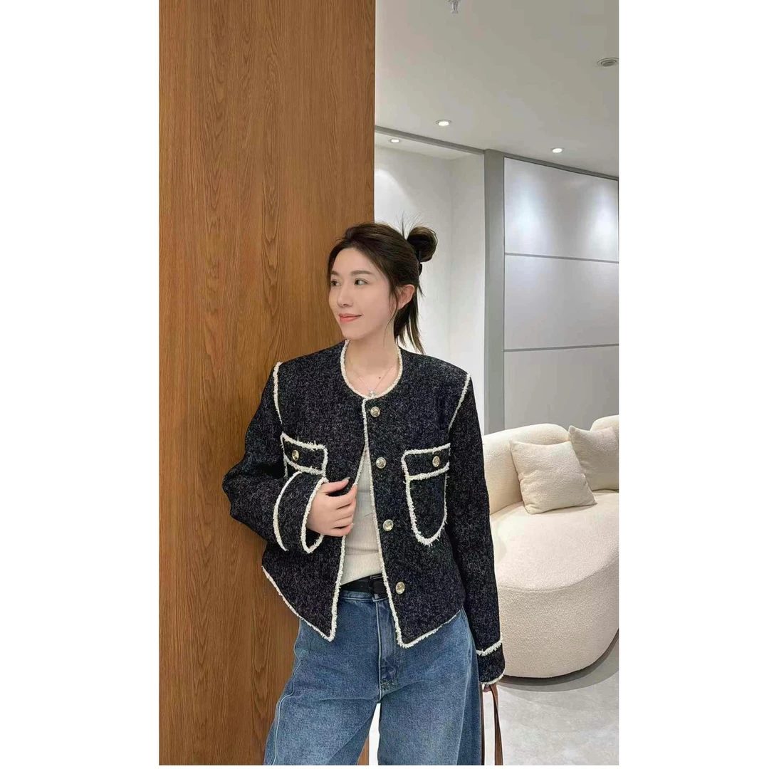 KIKI严选：25503-1+9欧洲站南油秋冬新款拼色条纹小香风外套