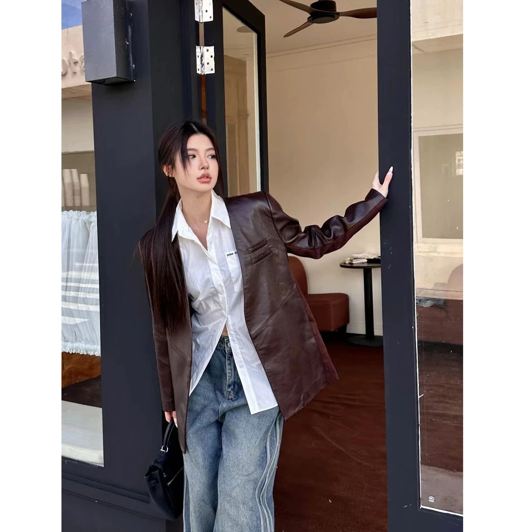 KIKI严选：W0510-零点520家欧货原创时尚设计西装V领皮短外套