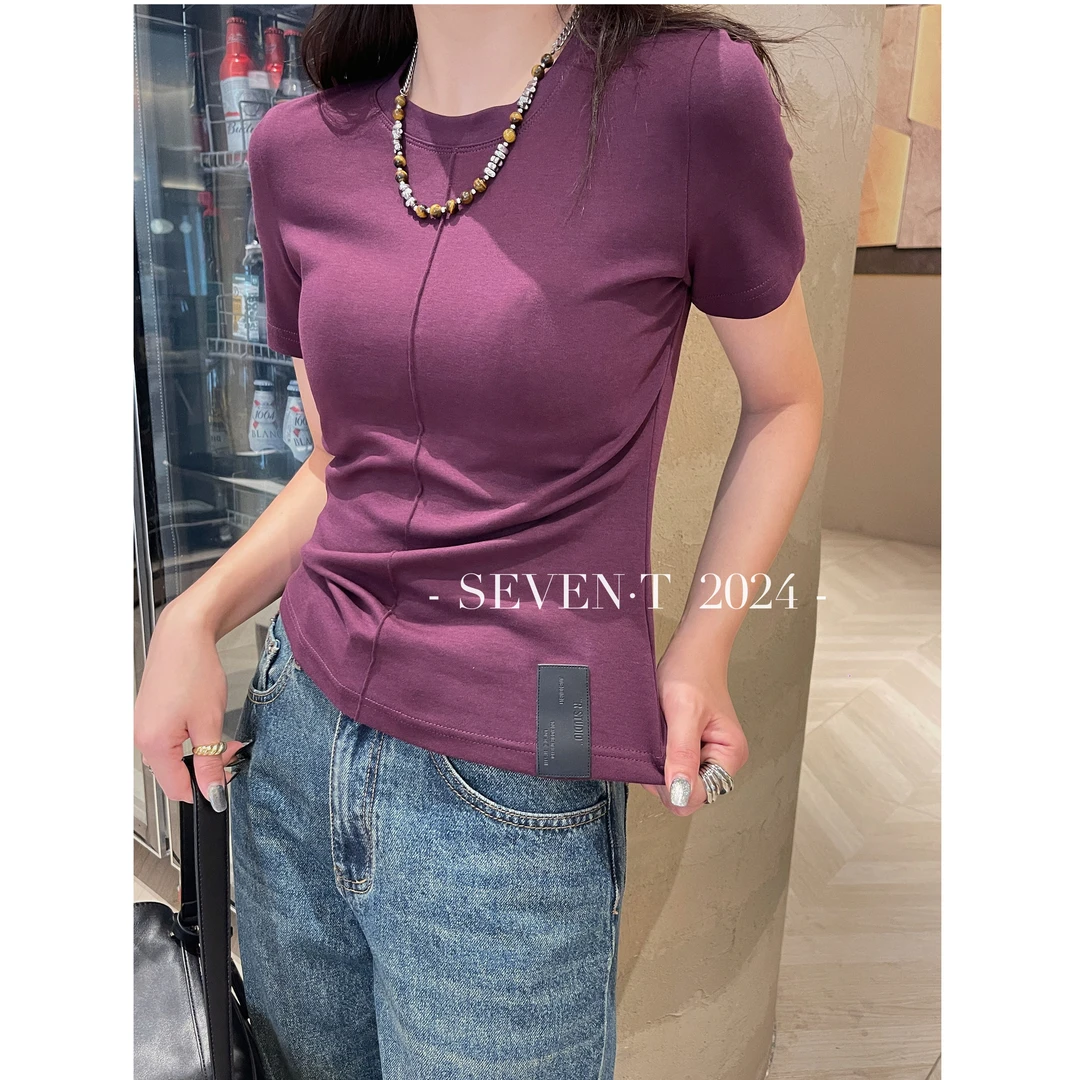 KIKI严选：81325-YFX家欧洲站南油秋季新款纯色皮牌修身短袖T恤