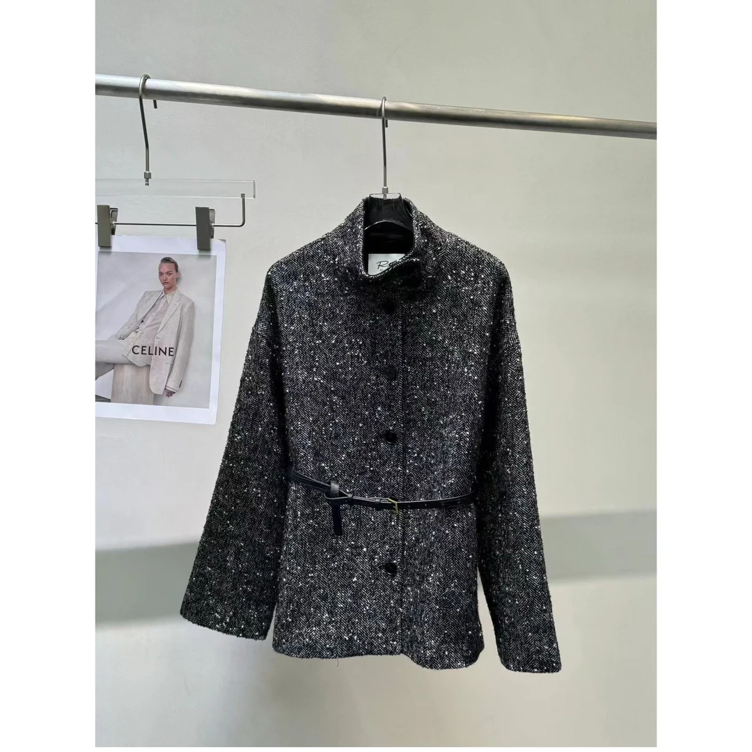 KiKi严选：D019-7家欧洲站南油秋季新款时尚雪花立领收腰外套