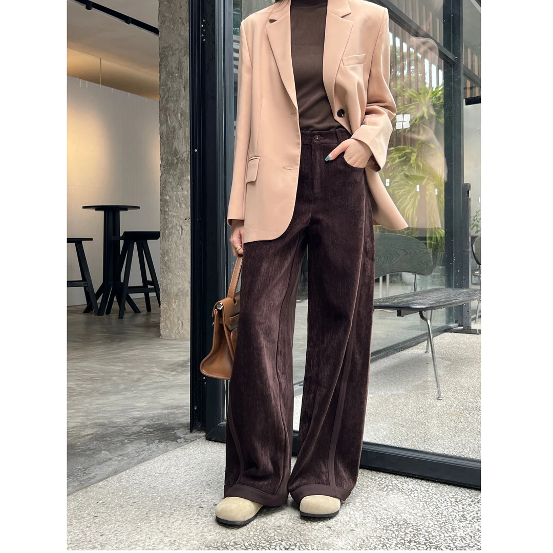 KIKI严选：07185-YER家欧洲站南油秋季新款时尚翻边设计丝绒裤