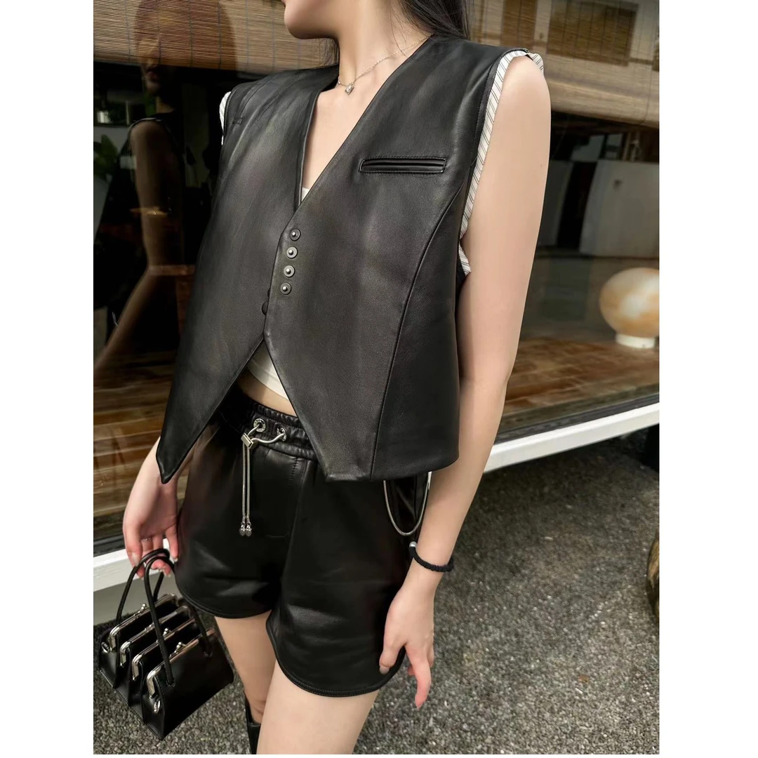 KIKI严选：W0333-零点520家欧货原创时尚不规则V领皮马甲