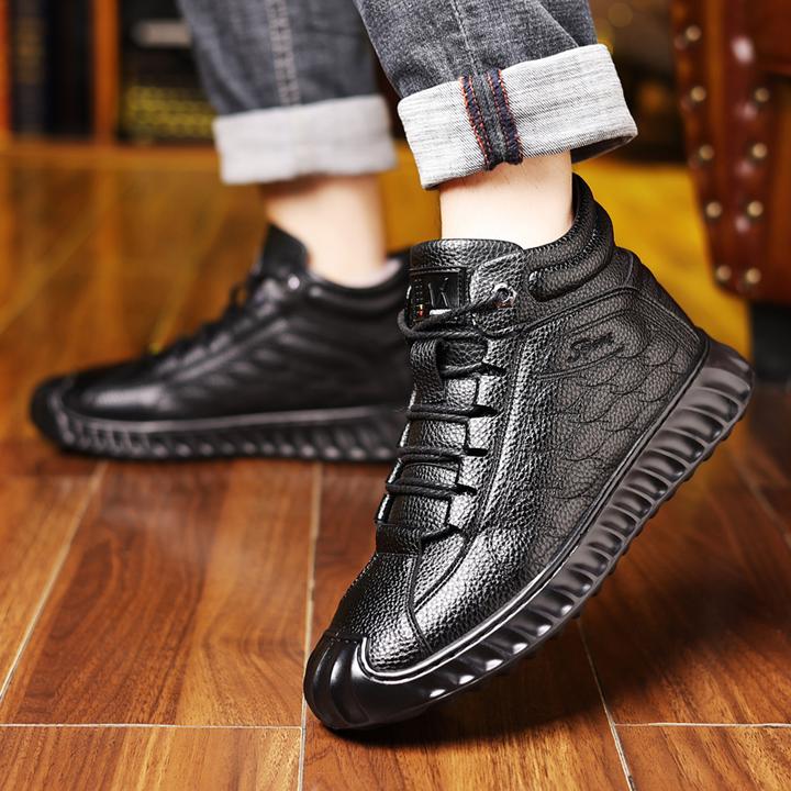 棉鞋男冬季加绒保暖加厚高帮皮鞋男真皮羊毛一体头层牛皮爸爸8030