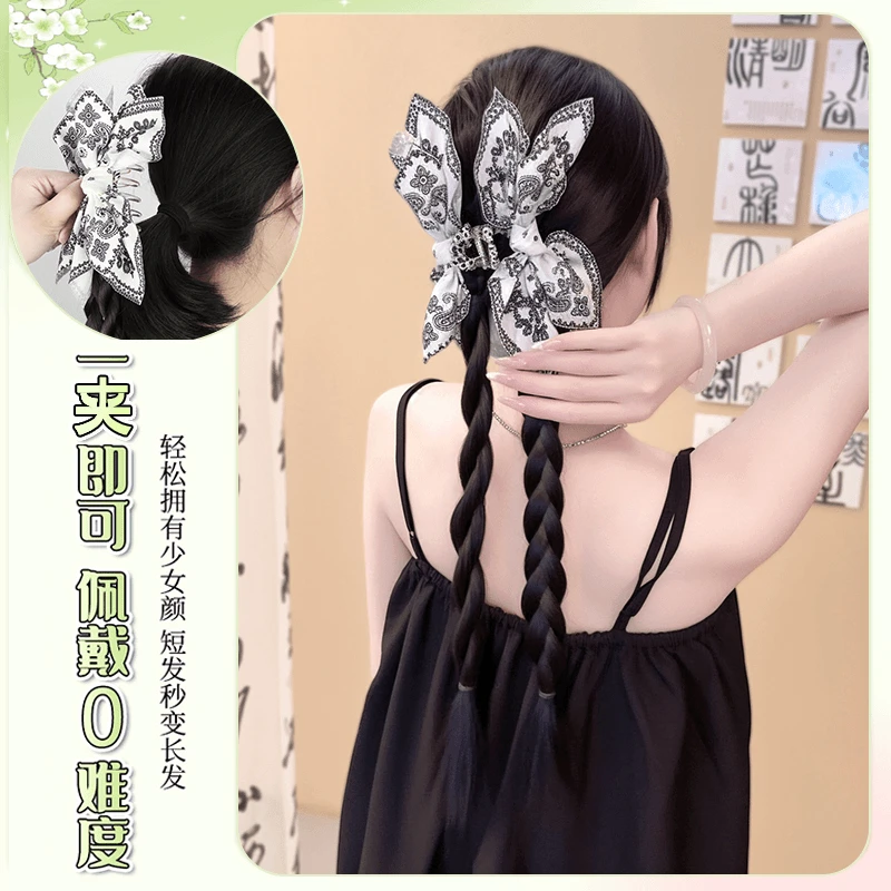 假发辫子女马尾抓夹款夏日清新腰果花扭扭辫仿真麻花辫新中式假发