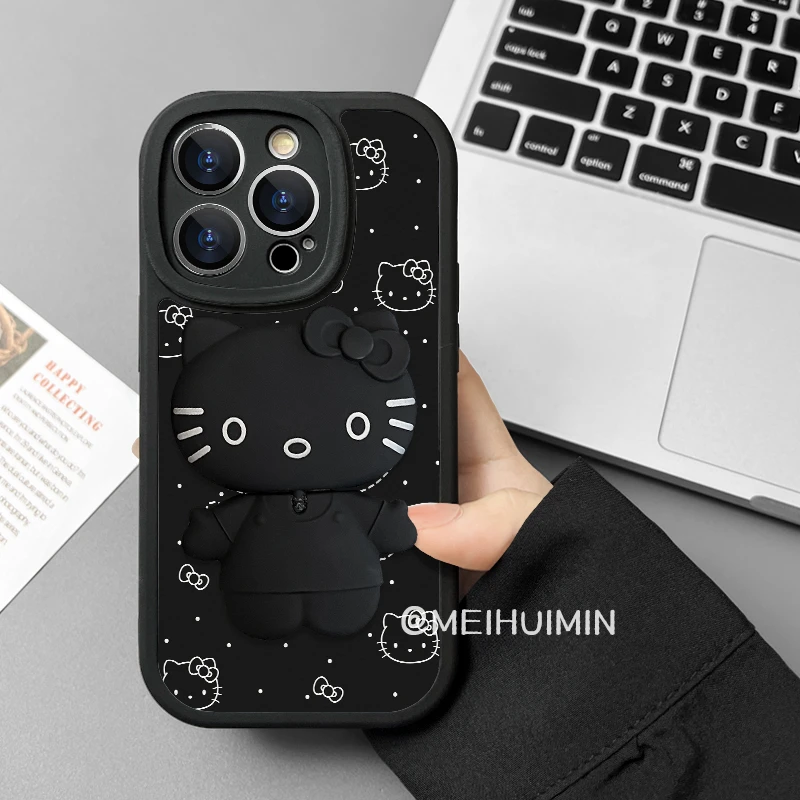 66号【小羊皮】凯蒂镜子支架手机壳适用于iPhone15液态mate60小米14