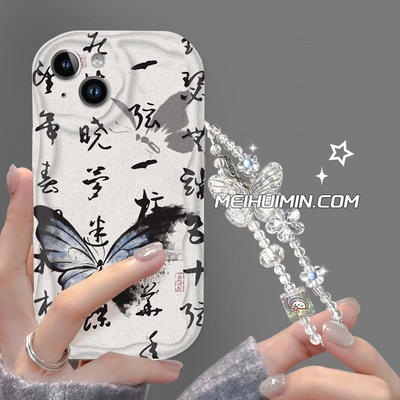 【奶油框硅胶壳】国风蝴蝶安卓手机壳苹果15iphone15pro锦瑟