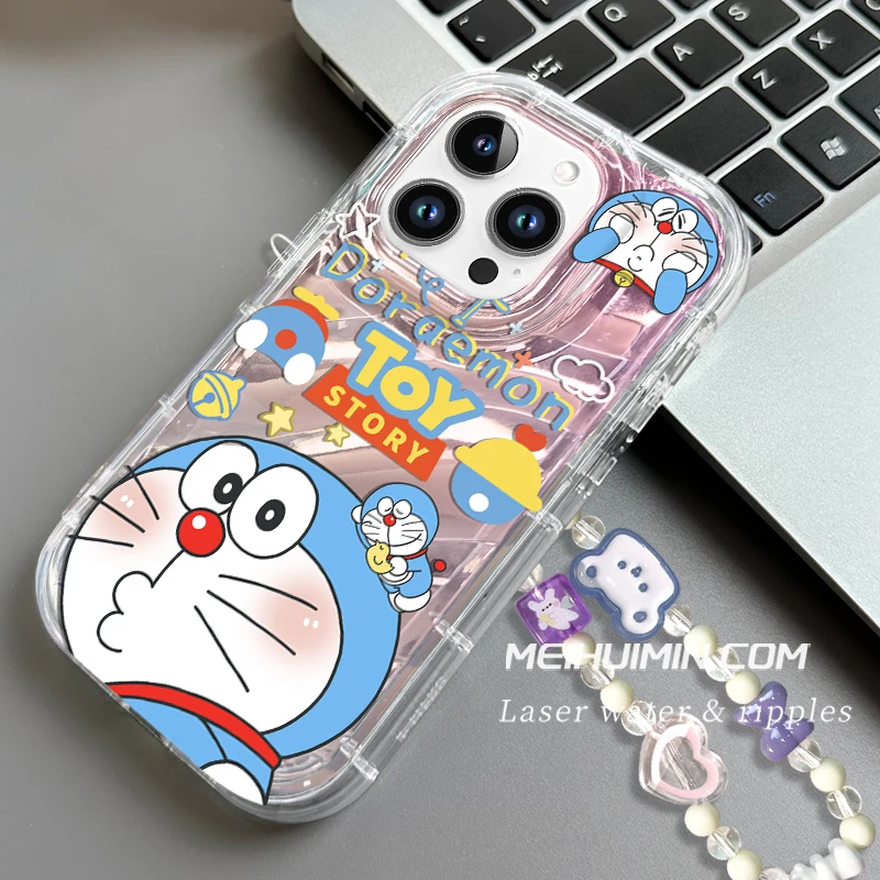 【内斜纹软壳】哆镜手机苹果15镭射纸iphone14卡通可爱哆啦A梦