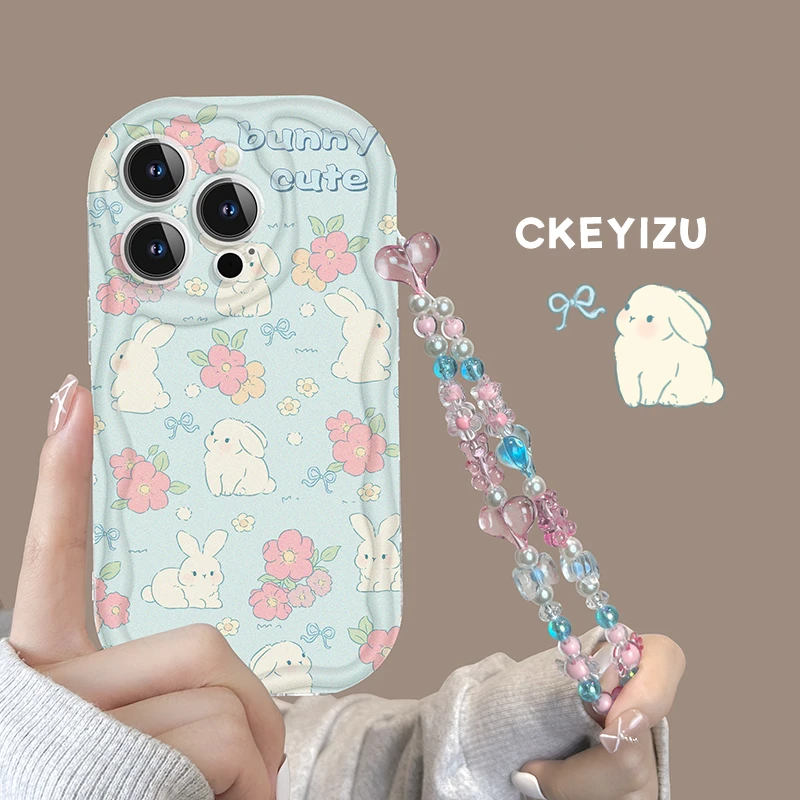 【奶油框硅胶壳】蓝色碎花兔手机苹果15硅胶iPhone15pro红花兔子