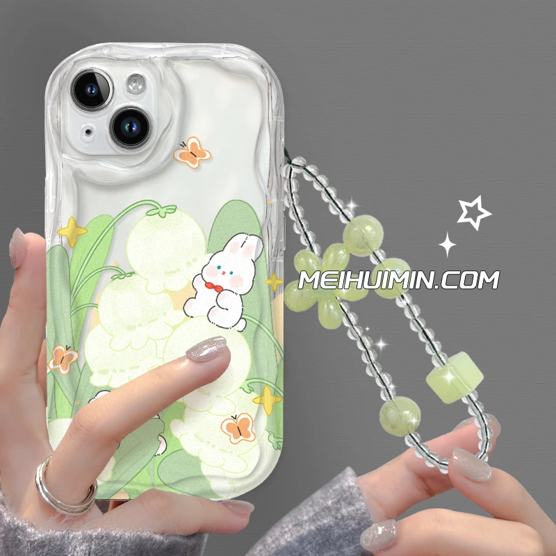 【奶油框硅胶壳】绿兔铃兰手机苹果15气泡硅胶iPhone15pro