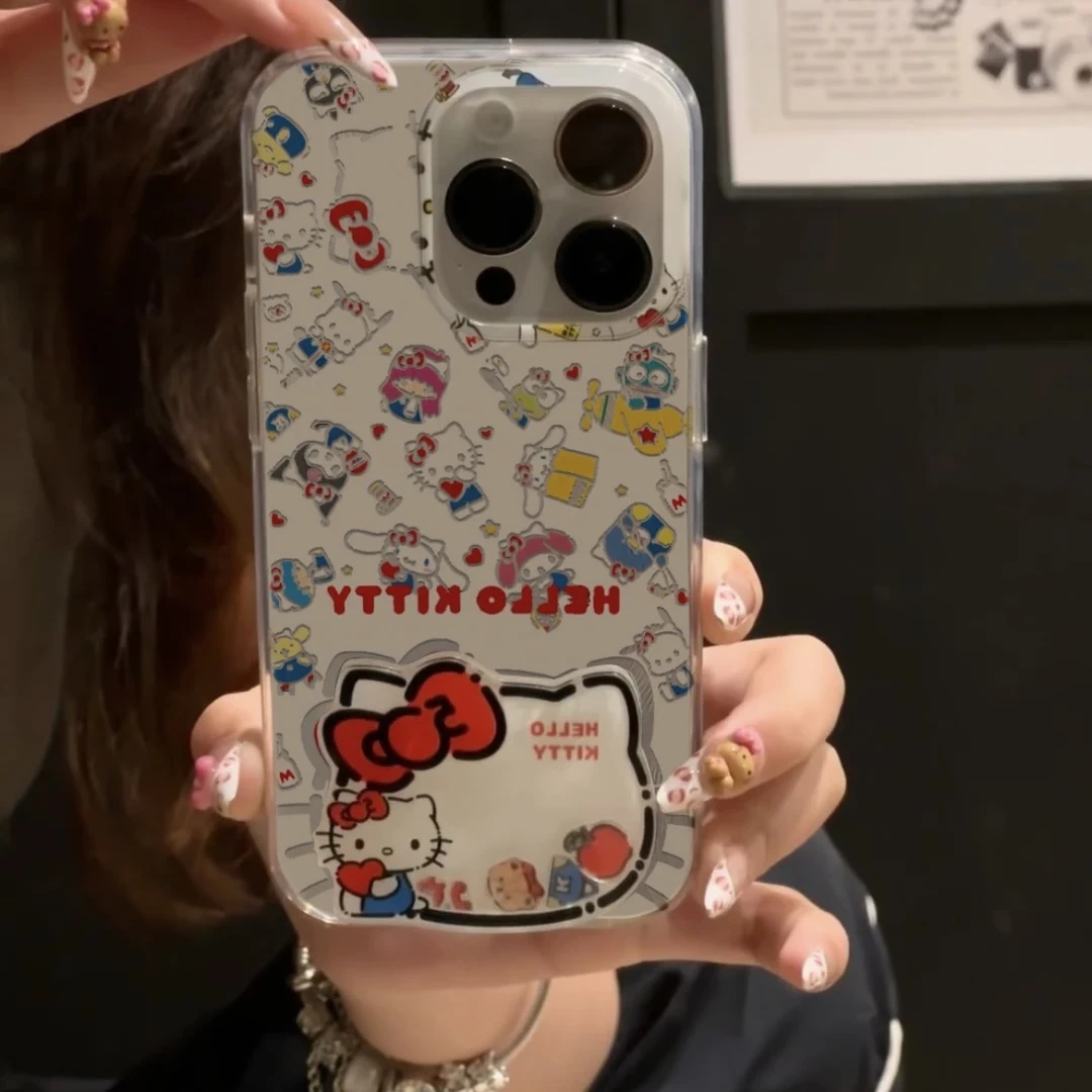 三丽鸥合集镭射羽纱壳适用于苹果16vivo手机壳华为p70小米oppo套