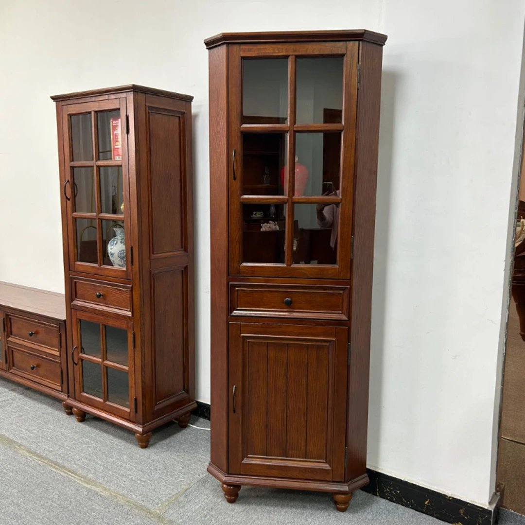 全实木角柜美式墙角柜客厅三角形置物架餐厅拐角柜落厨房地转角柜