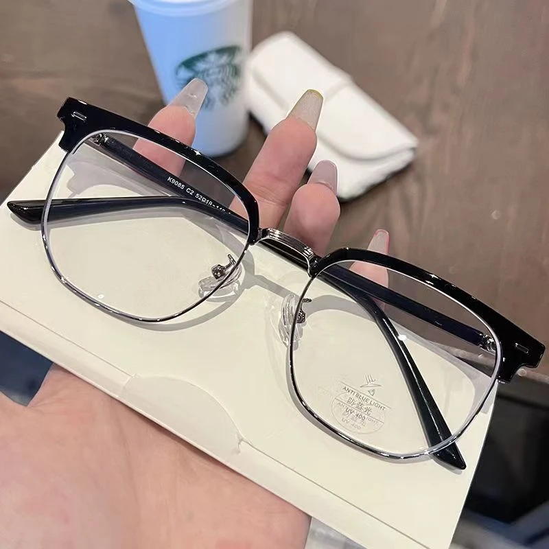 小红书同款眉毛金属近视眼镜框女可配度数圆脸半框男眼睛架韩版潮