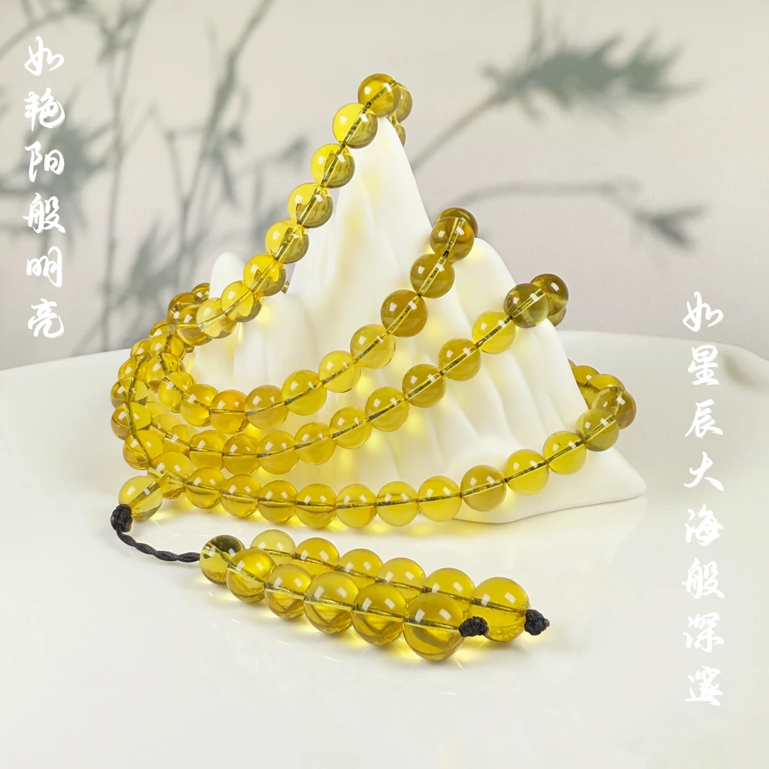 天然墨西哥净水蓝珀8/10+108珠链双圈毛衣链佛珠链多圈手串