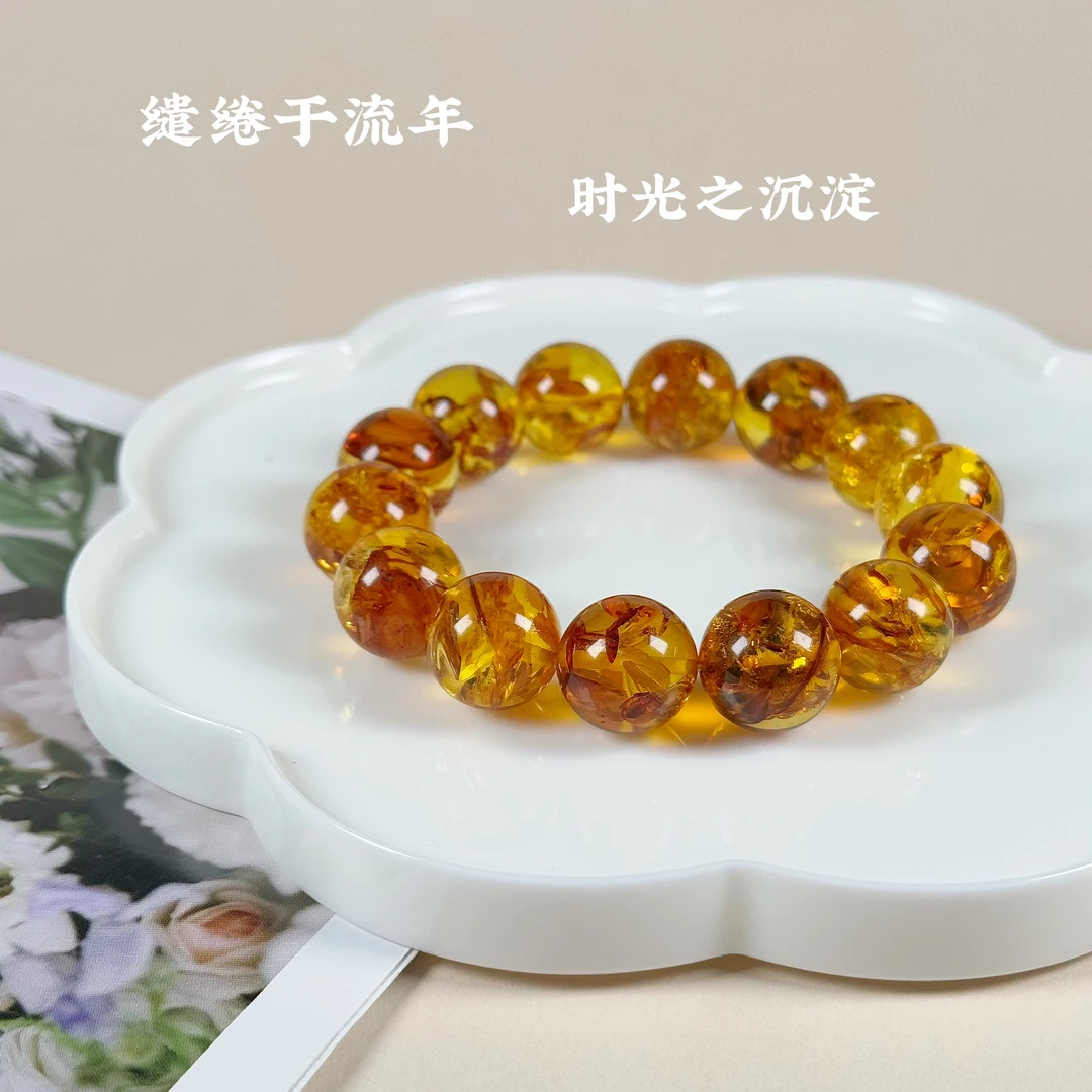 天然俄罗斯花珀15mm+单圈手串