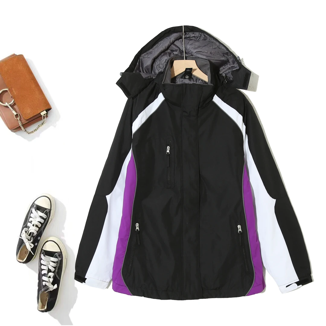 拼接拼色休闲运动宽松连帽冲锋衣情侣款春秋保暖防风运动外套6C55