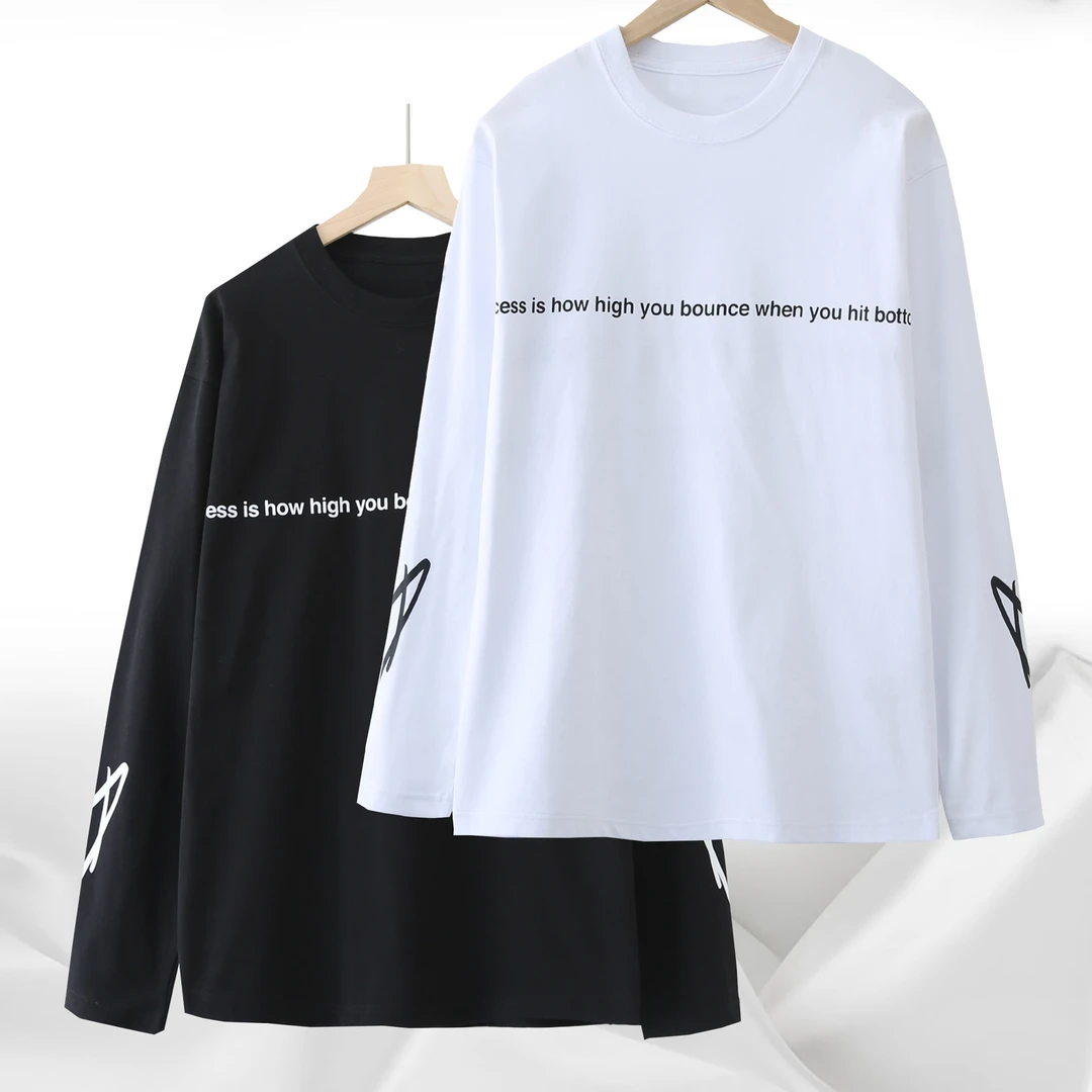 情侣款休闲通勤长袖简约风设计感时尚潮流春秋季圆领上衣P-1A893