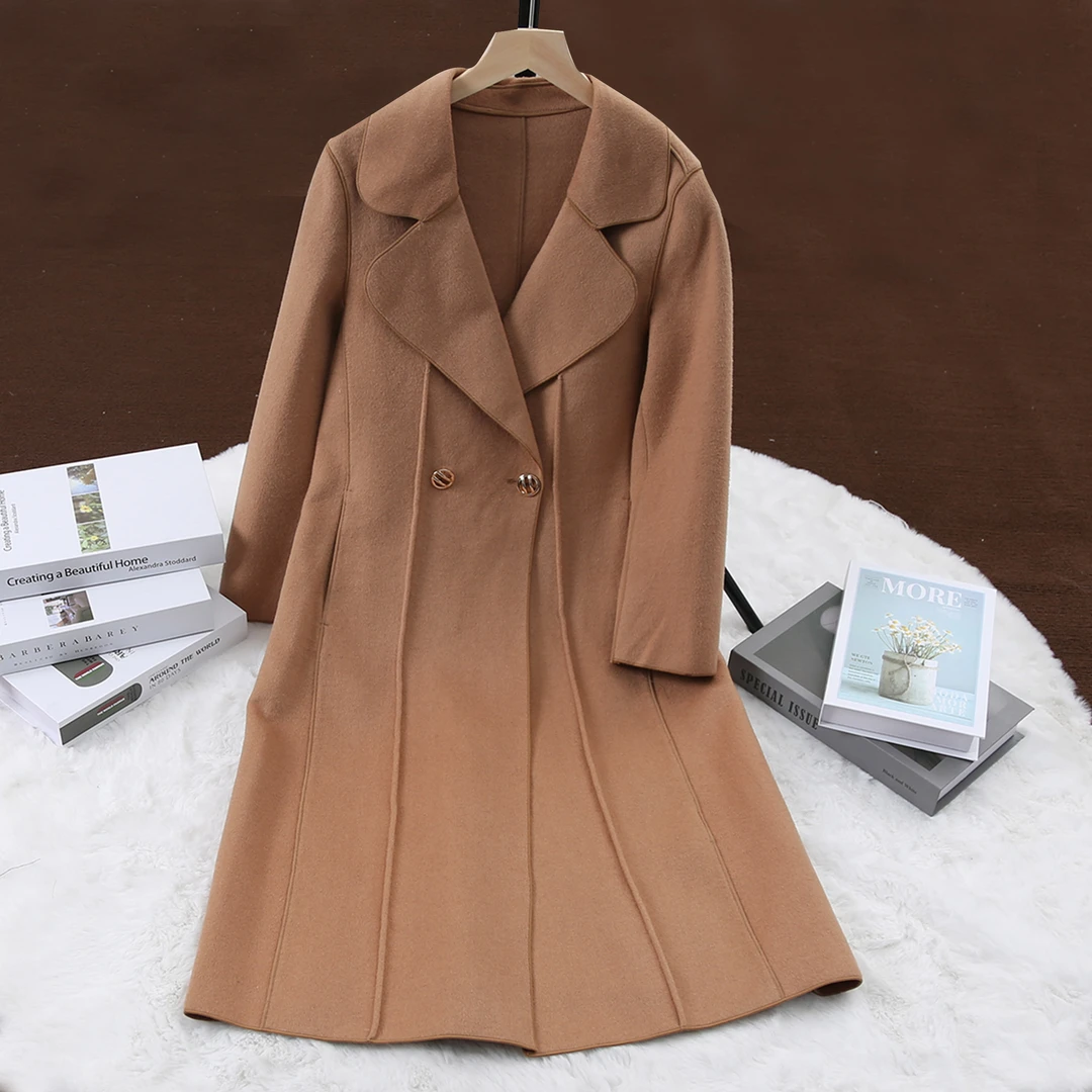 女款气质毛呢外套百搭时尚简约优雅知性春秋款大衣中长款P-2C109