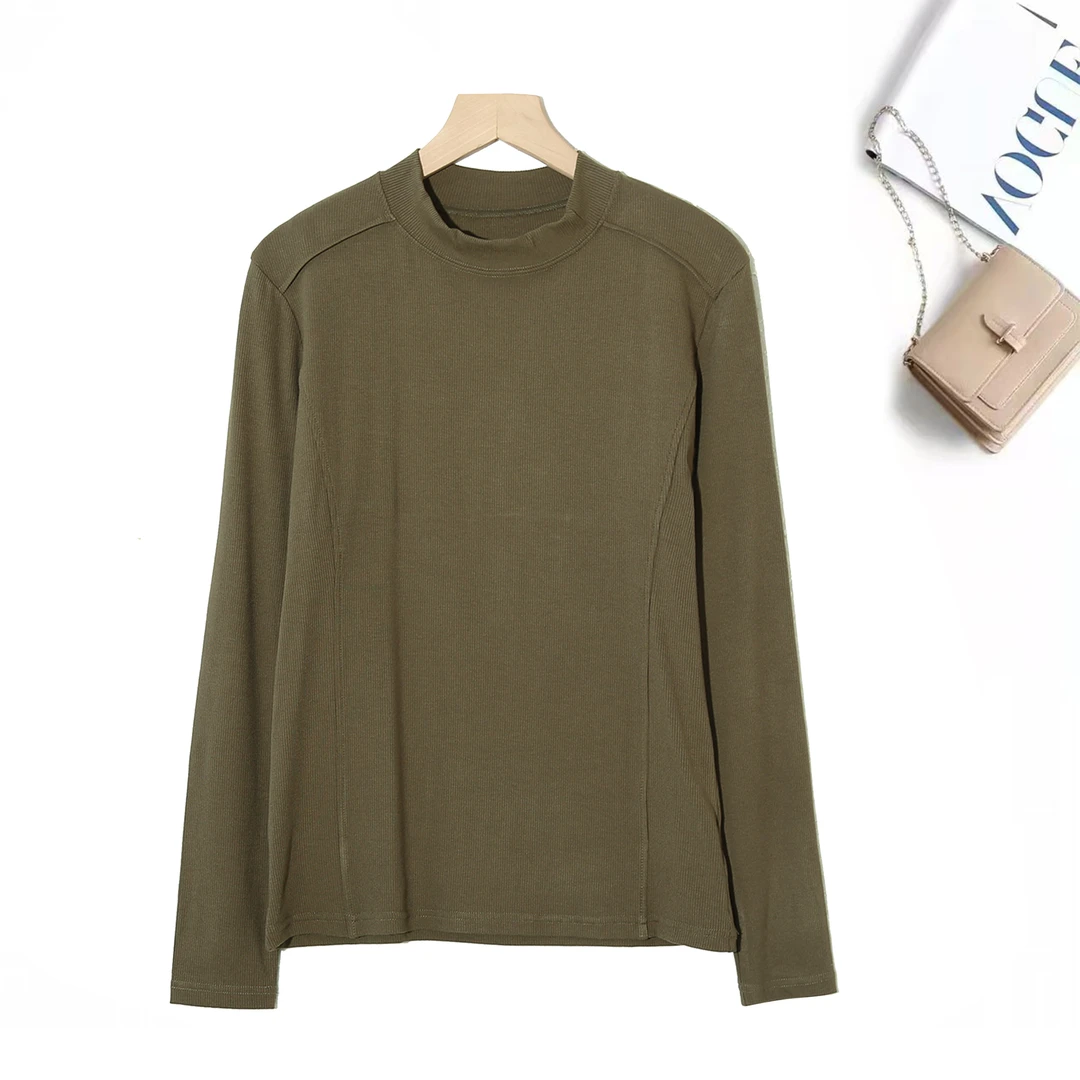 高级感小圆领舒适减龄修身设计感叠穿纯色打底衫女春秋高领H385