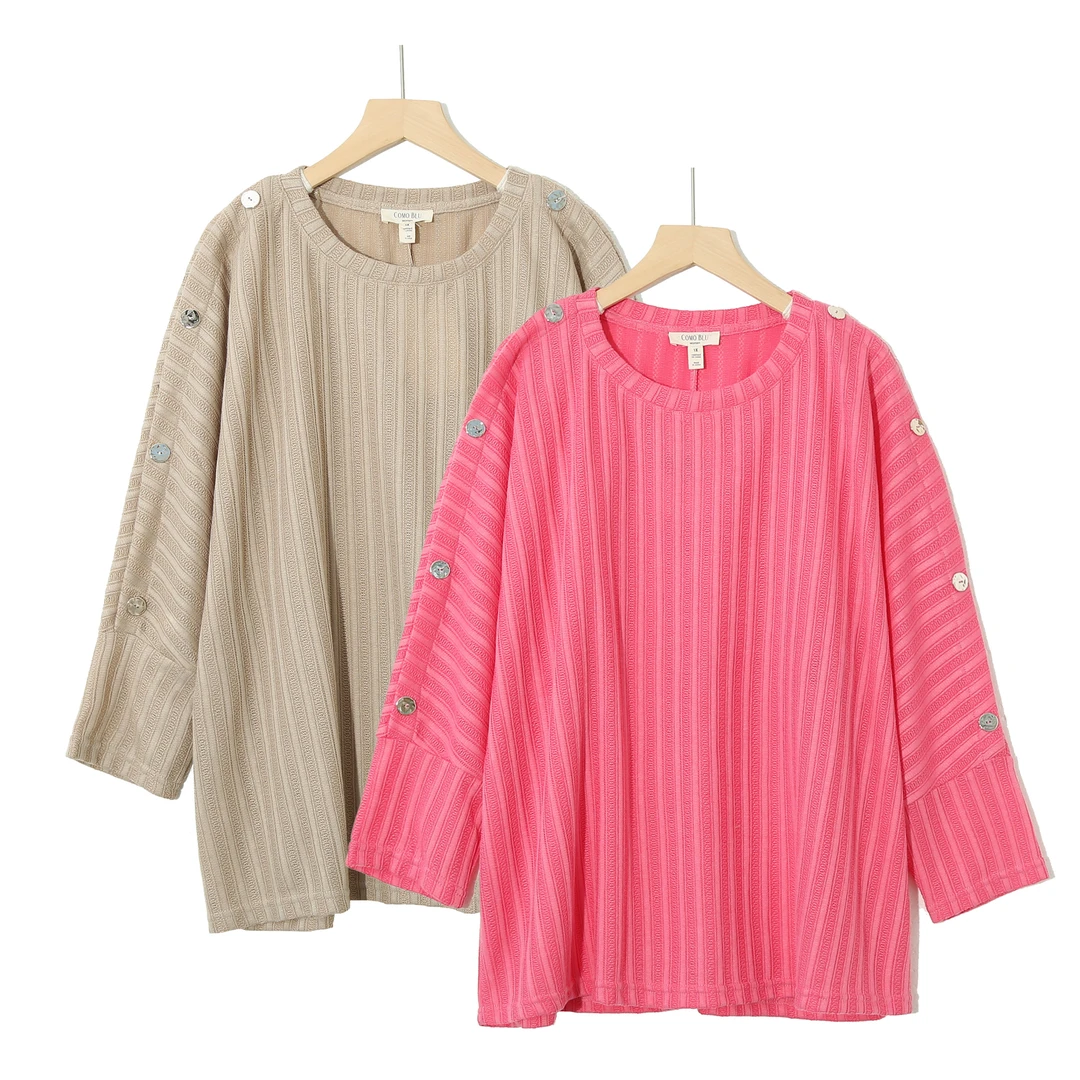 时尚简约百搭七分袖圆领设计感外贸上衣女士春秋宽松休闲上衣H58