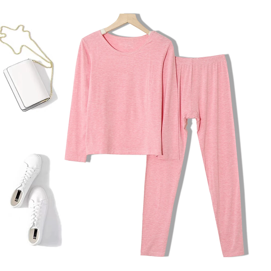 女秋衣秋裤休闲家居睡衣套装舒适柔软简约长袖长裤松紧腰P-2G158