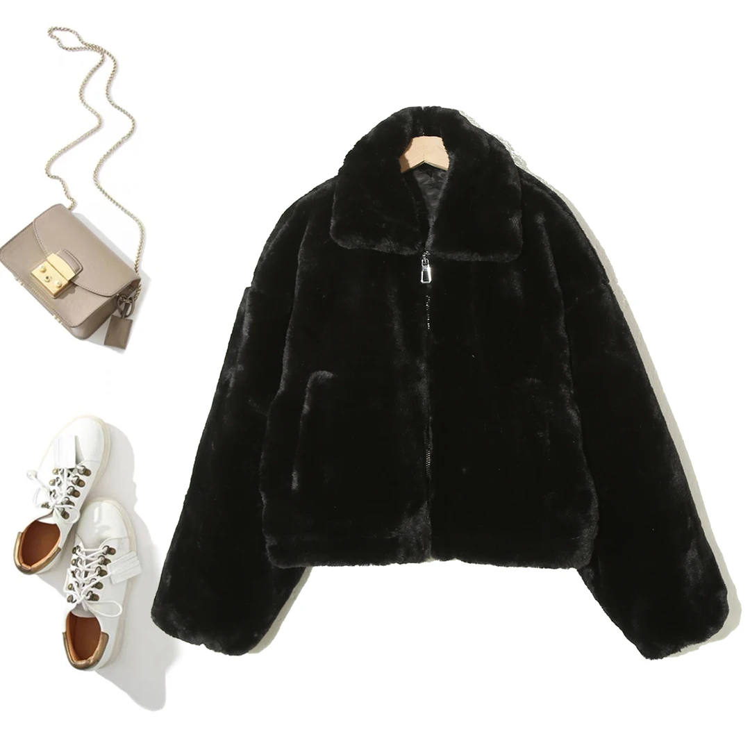 轻奢高级感宽松保暖毛绒翻领休闲潮流百搭女士毛绒外套P-2G163